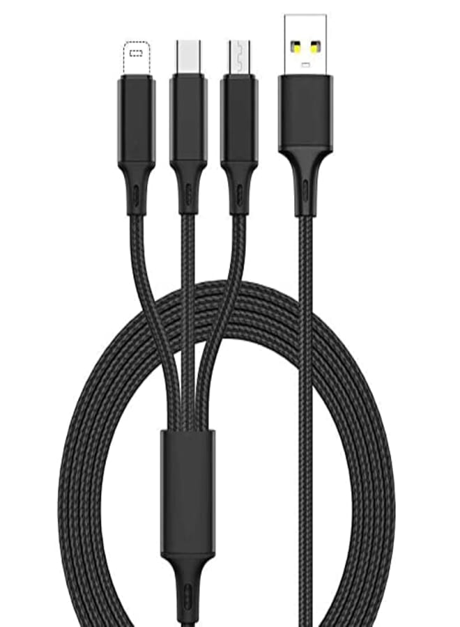 3.5ft Multi Charger Cable Nylon Braided Multiple USB Cable Universal 3 in 1 Charging Cord Adapter with Type-C & Micro USB Compatible with Most Port Connectors for Cell Phones and More (Black)